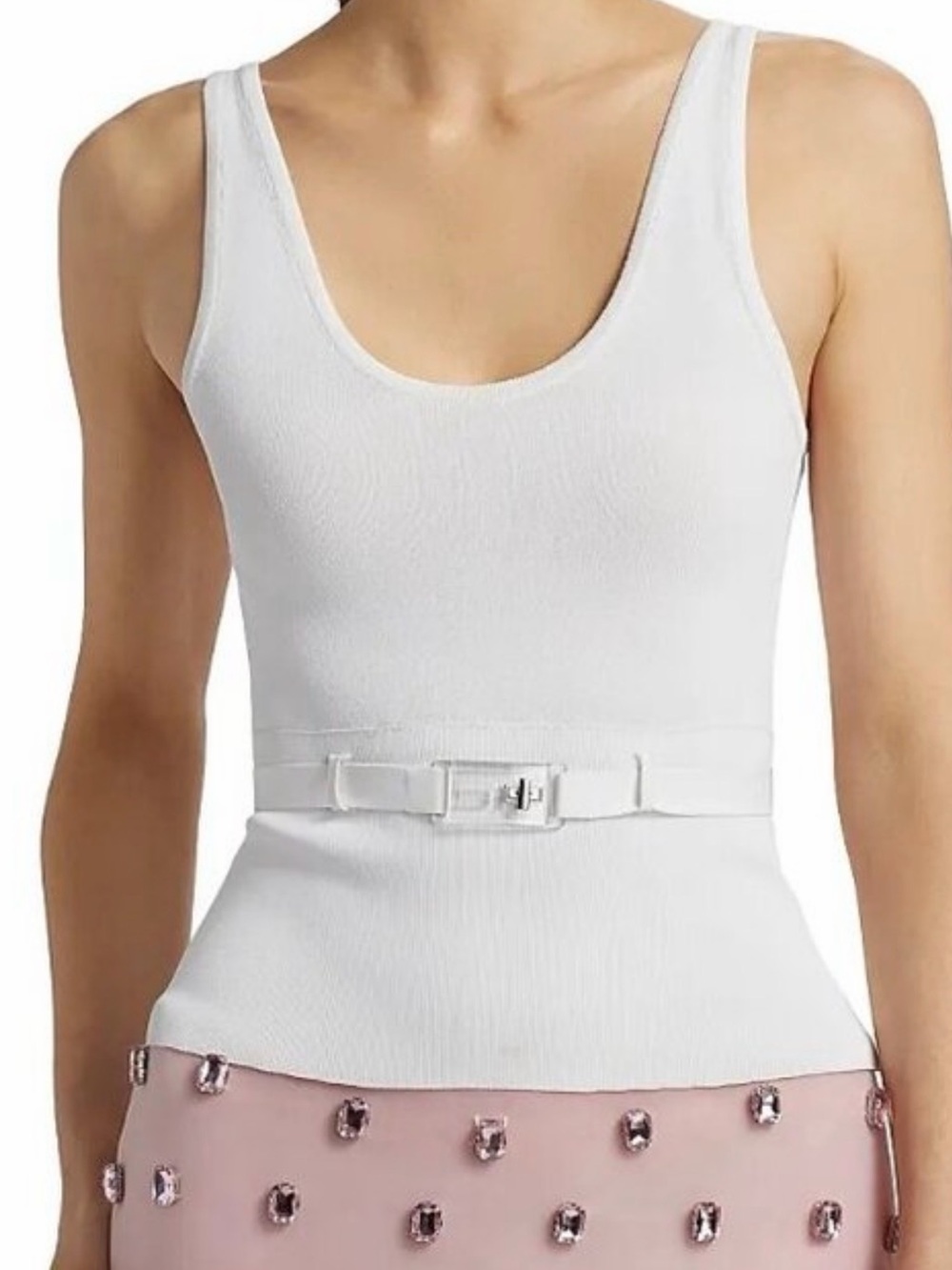 Brandon Maxwell Cream Ribbed Tank with Matching Belt